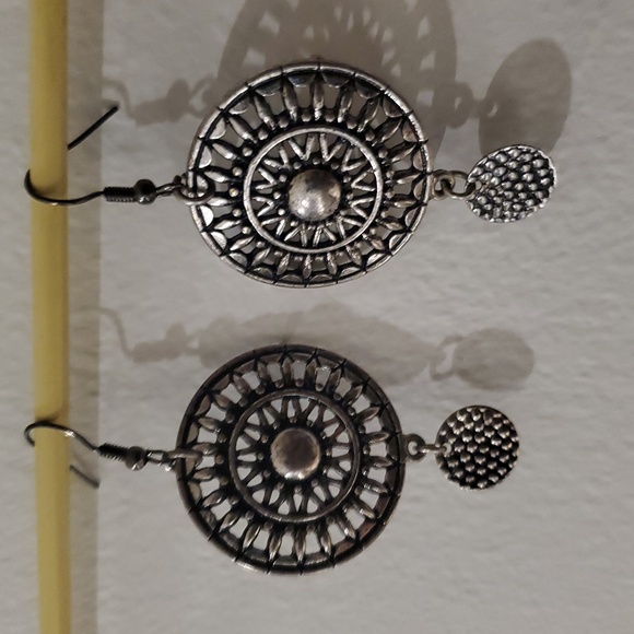 Bohemian Silver Tribal Dangle Earrings - Picture 1 of 5
